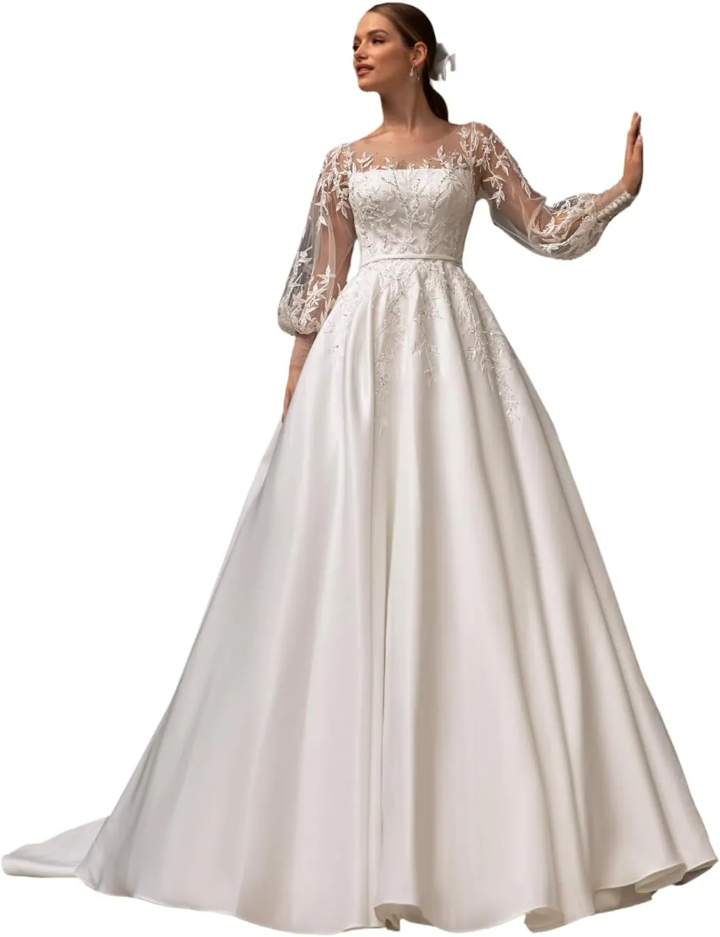 Wedding Dresses for Bride 2025 Long Sleeve Lace Appliques Elegant Bridal Gowns for Women