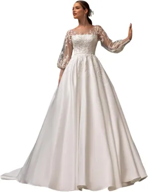 Wedding Dresses for Bride 2025 Long Sleeve Lace Appliques Elegant Bridal Gowns for Women