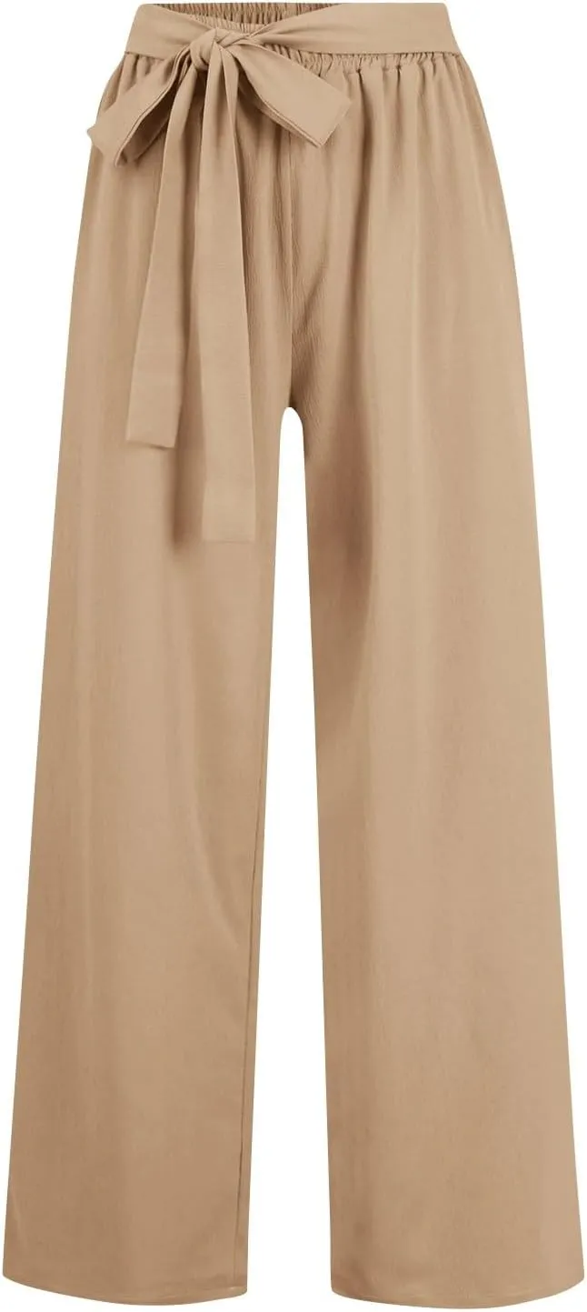 Wide Leg Dress Pants for Women Paperbag High Waisted Business Casual Pants Palazzo Lounge Pants Trousers with Pockets