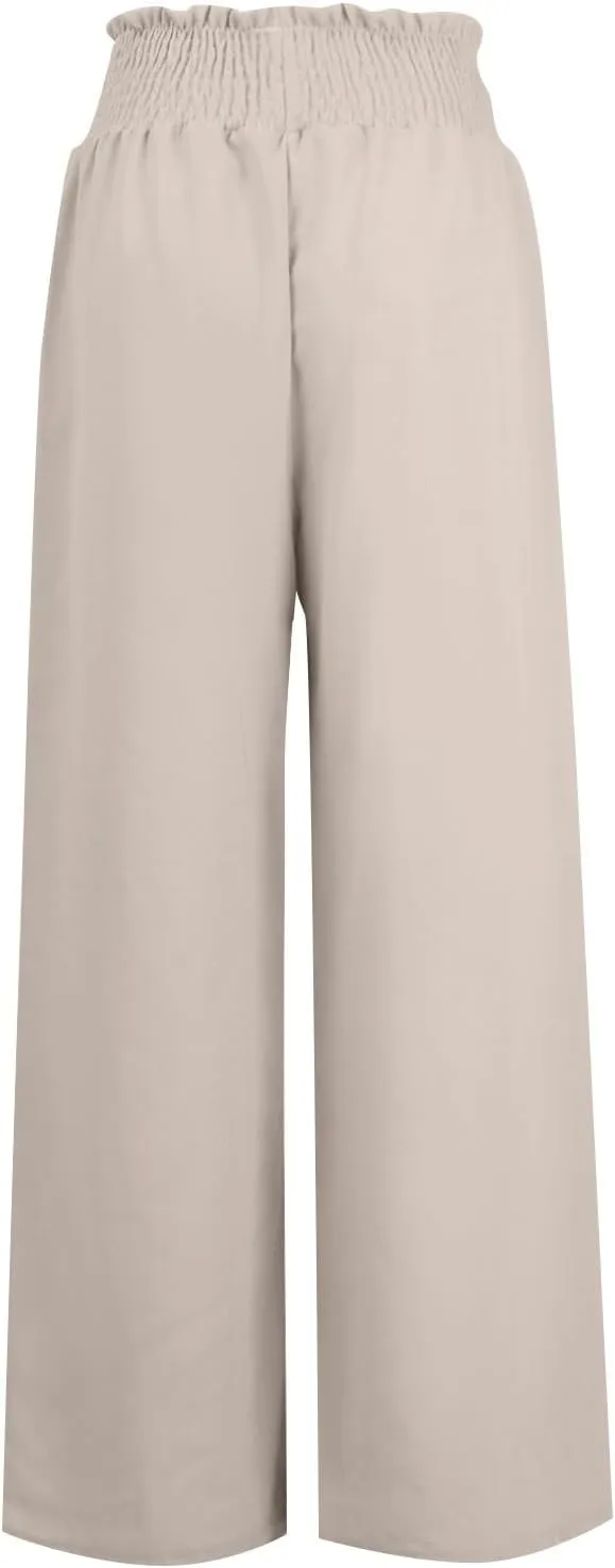 Wide Leg Linen Pants for Women Trendy 2024 Casual Summer High Waist Drawstring Pants Loose Beach Trousers