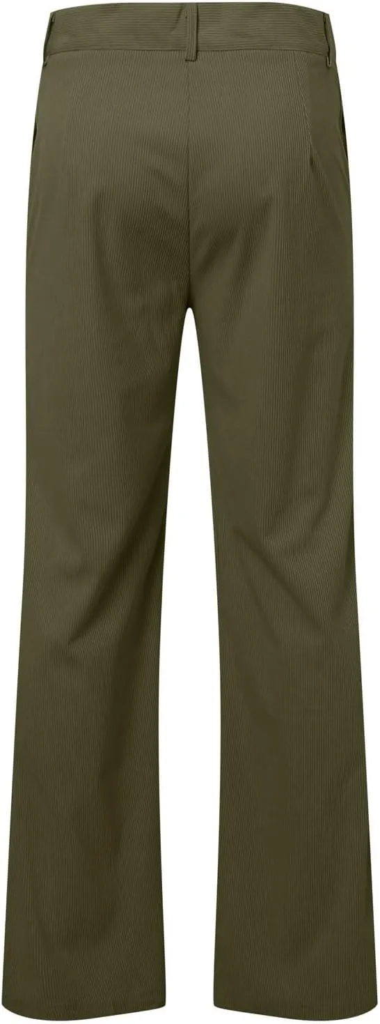 Wide Leg Pants Dress Pants Solid Color Loose Comfy Slim Fit Corduroy Elastic Waist Baggy Casual Pants with Pockets