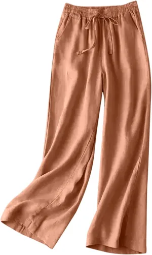 Wide Leg Pants for Women, Cotton Linen Pants Wide Leg Straight High