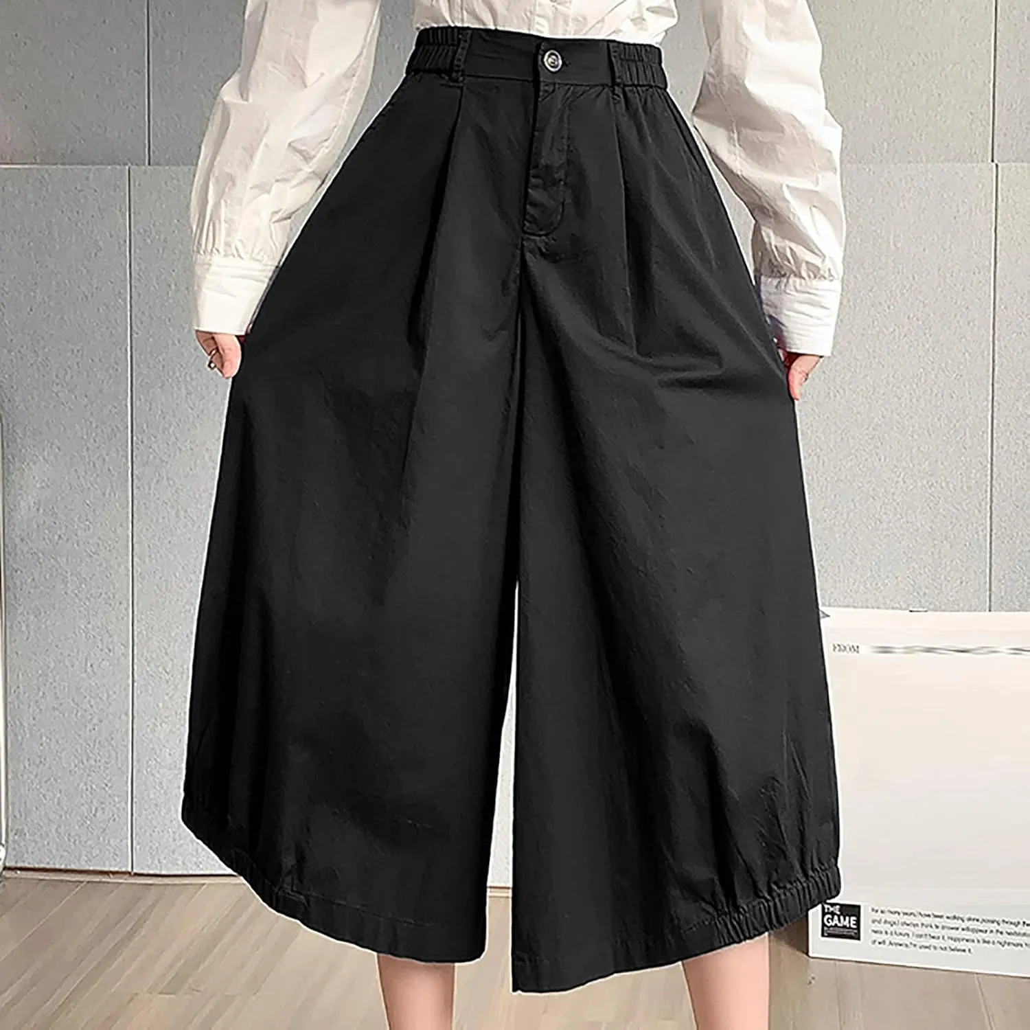 Wide Leg Pants for Women Culottes Pants Lightweight Loose Fit Summer Trousers Elastic High Waist Pants Cinch Bottom