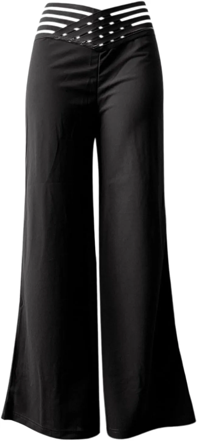 Wide Leg Pants for Women Hollow Belt High Waist Solid Color Loose Flowy Long Trousers Going Out Beach Vacation Pants