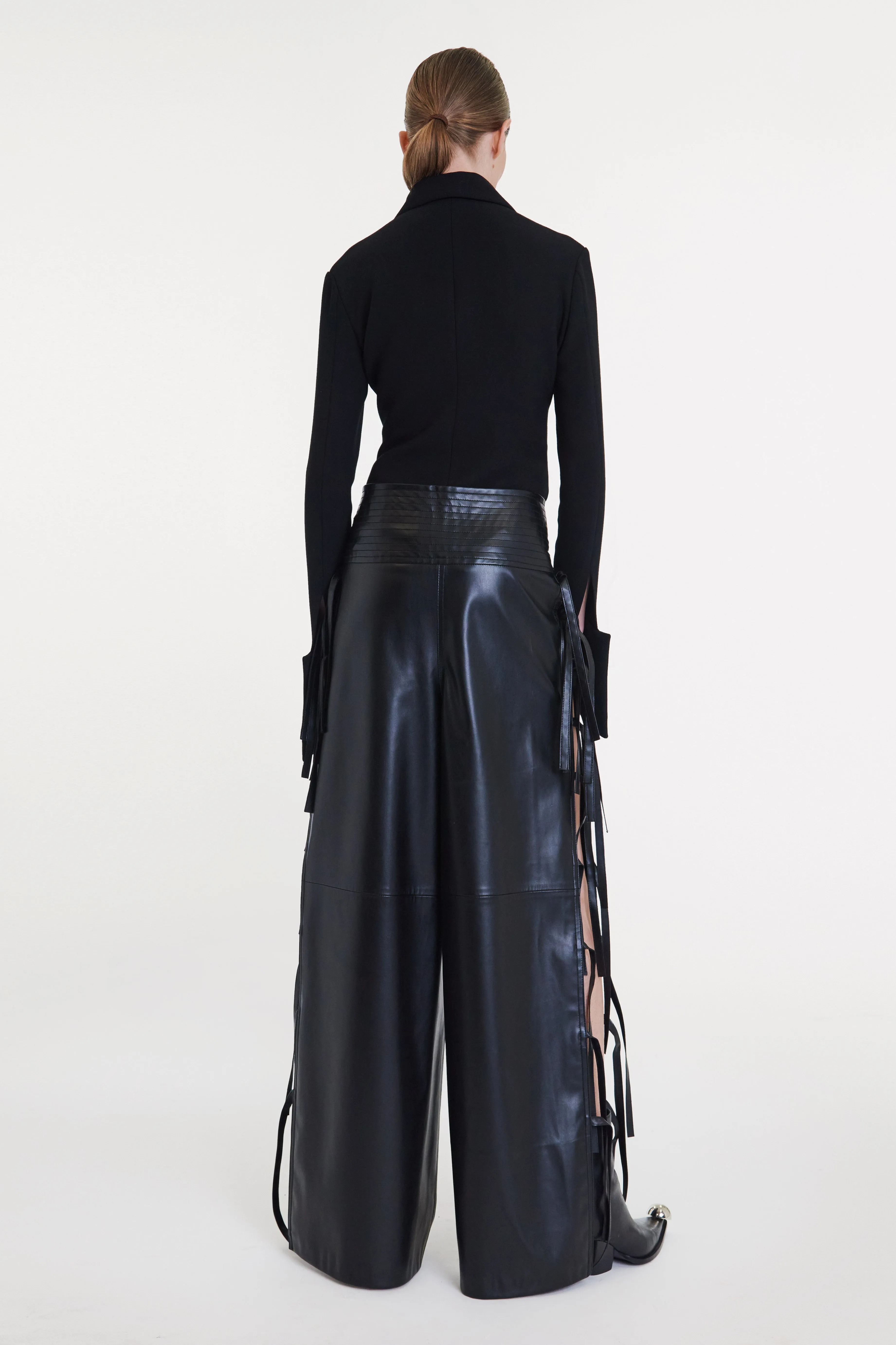 Wide Leg Pants With Side Ties Black