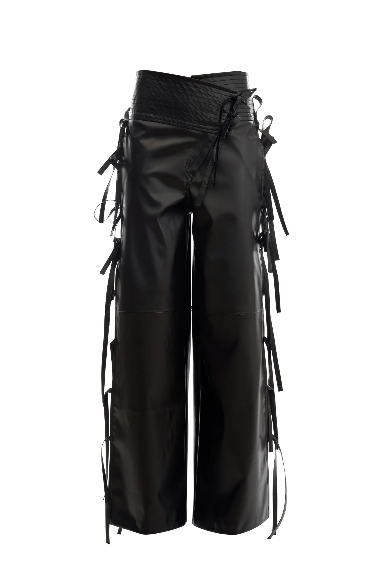 Wide Leg Pants With Side Ties Black