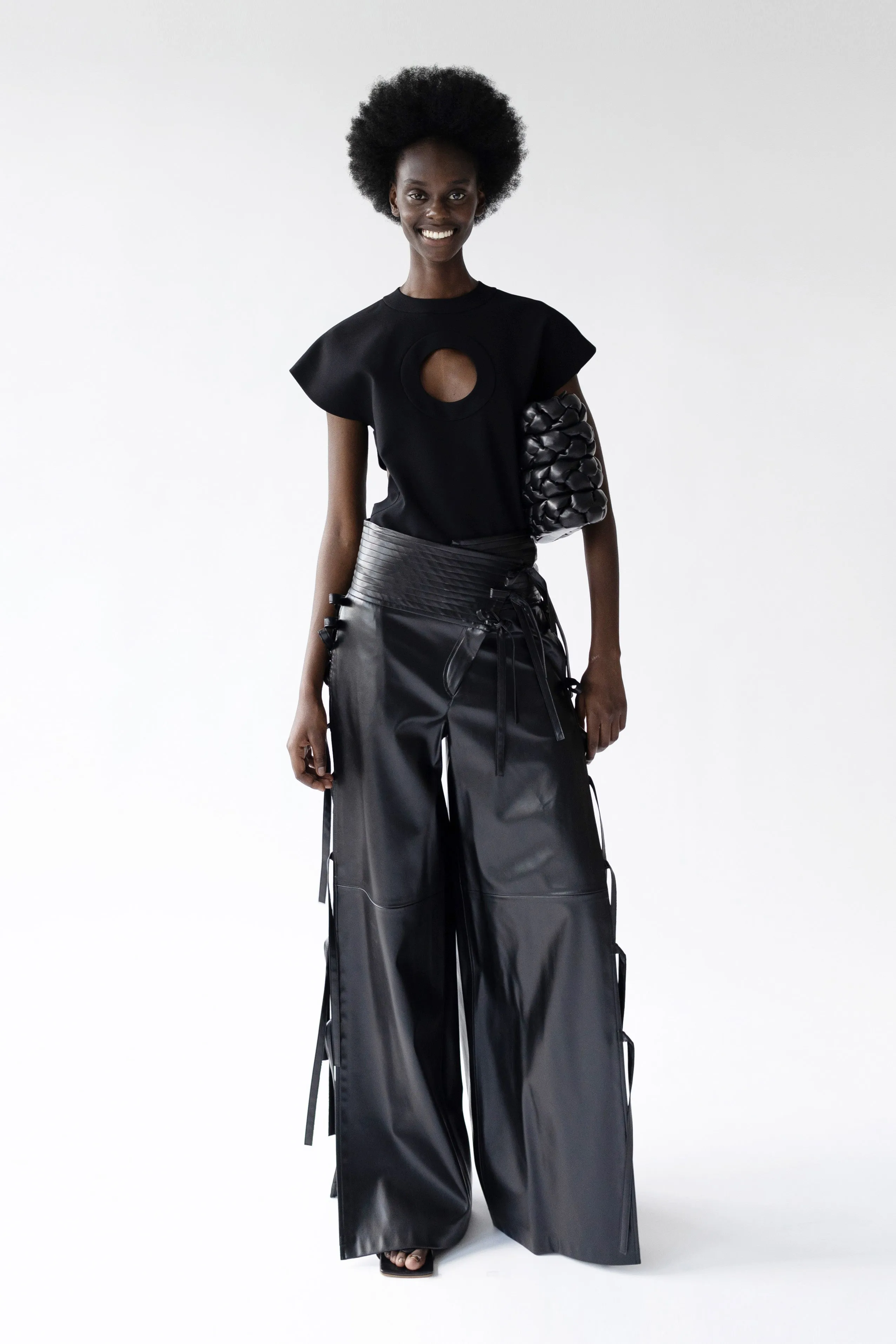 Wide Leg Pants With Side Ties Black