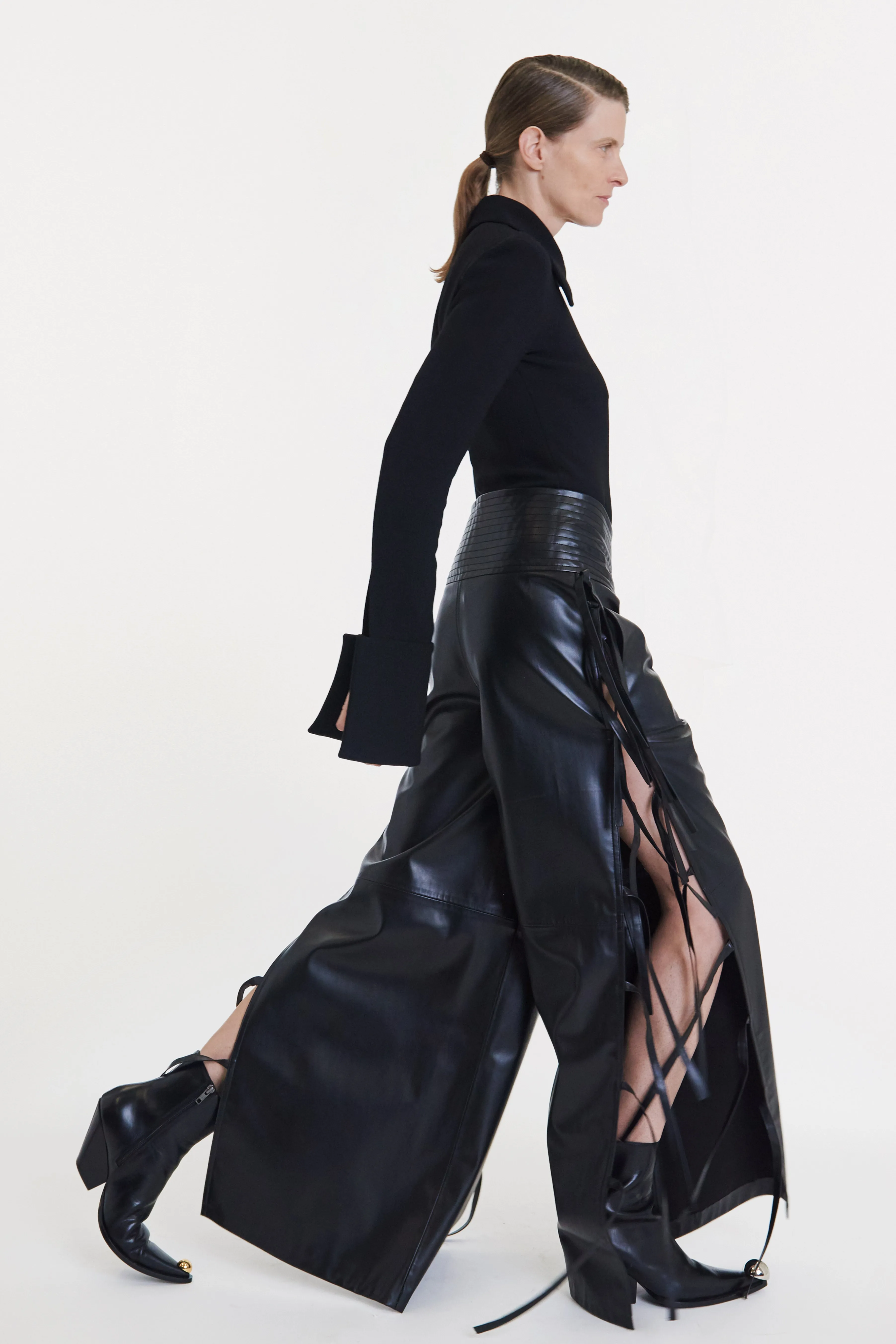 Wide Leg Pants With Side Ties Black