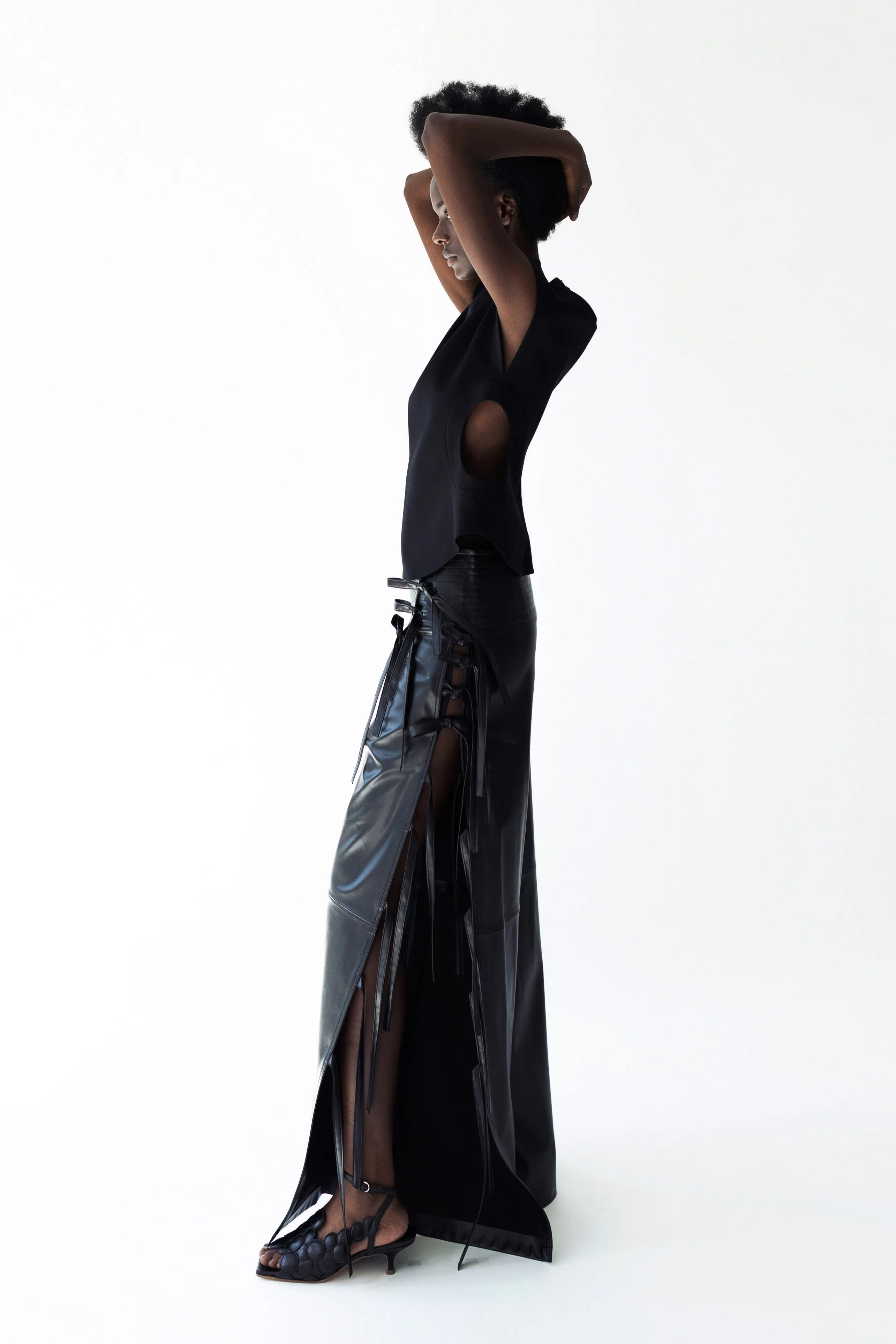 Wide Leg Pants With Side Ties Black