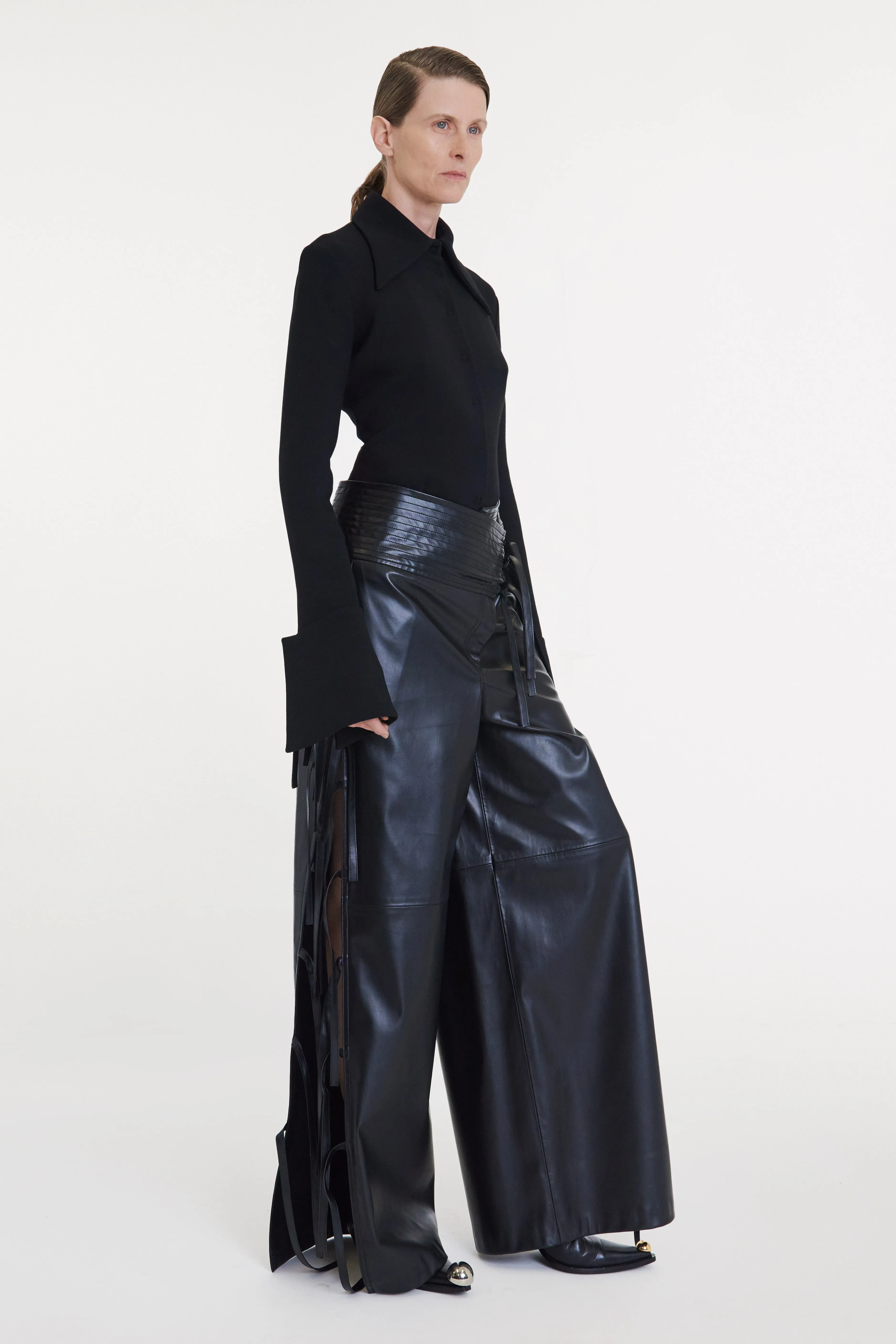 Wide Leg Pants With Side Ties Black