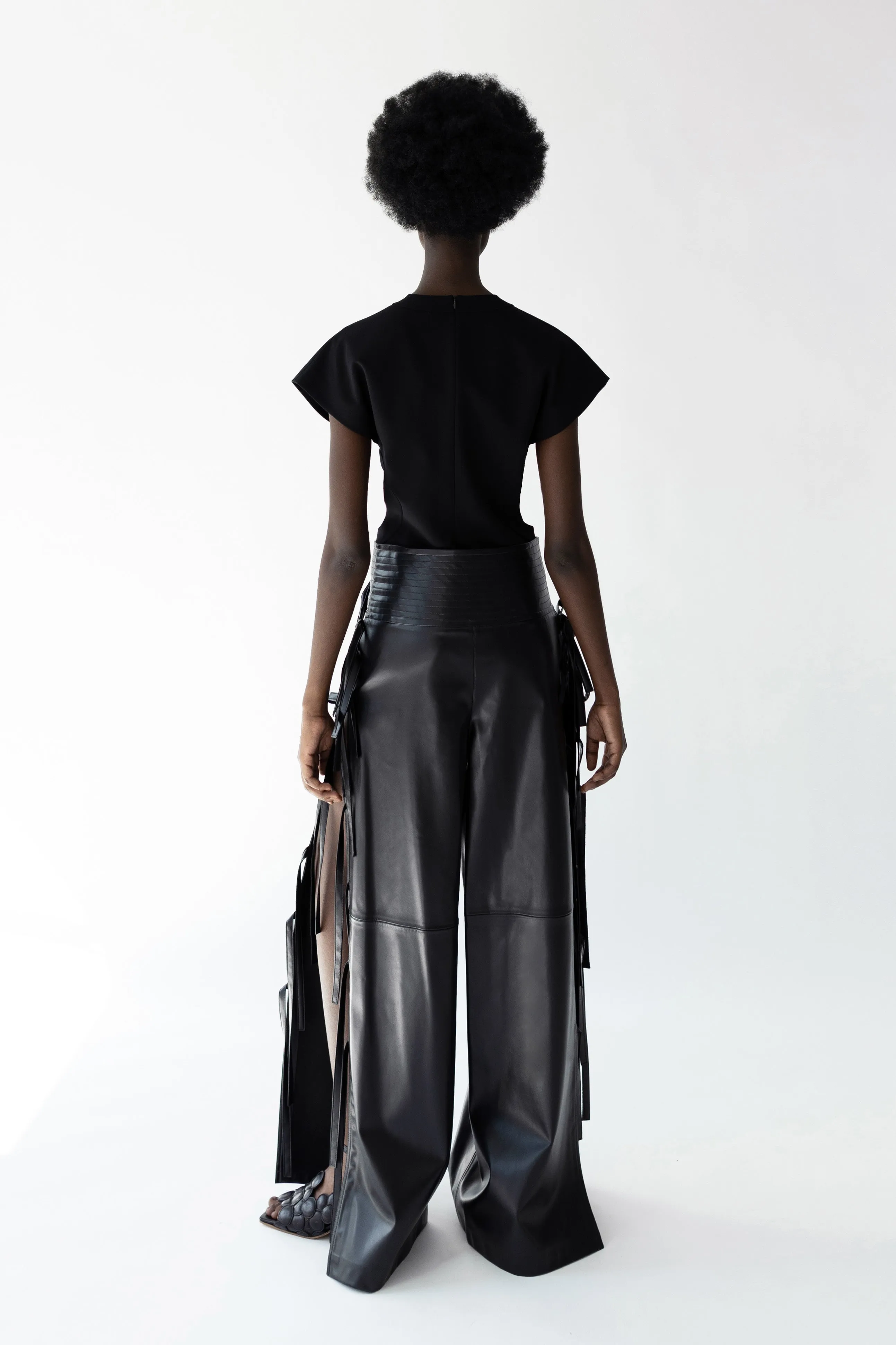 Wide Leg Pants With Side Ties Black