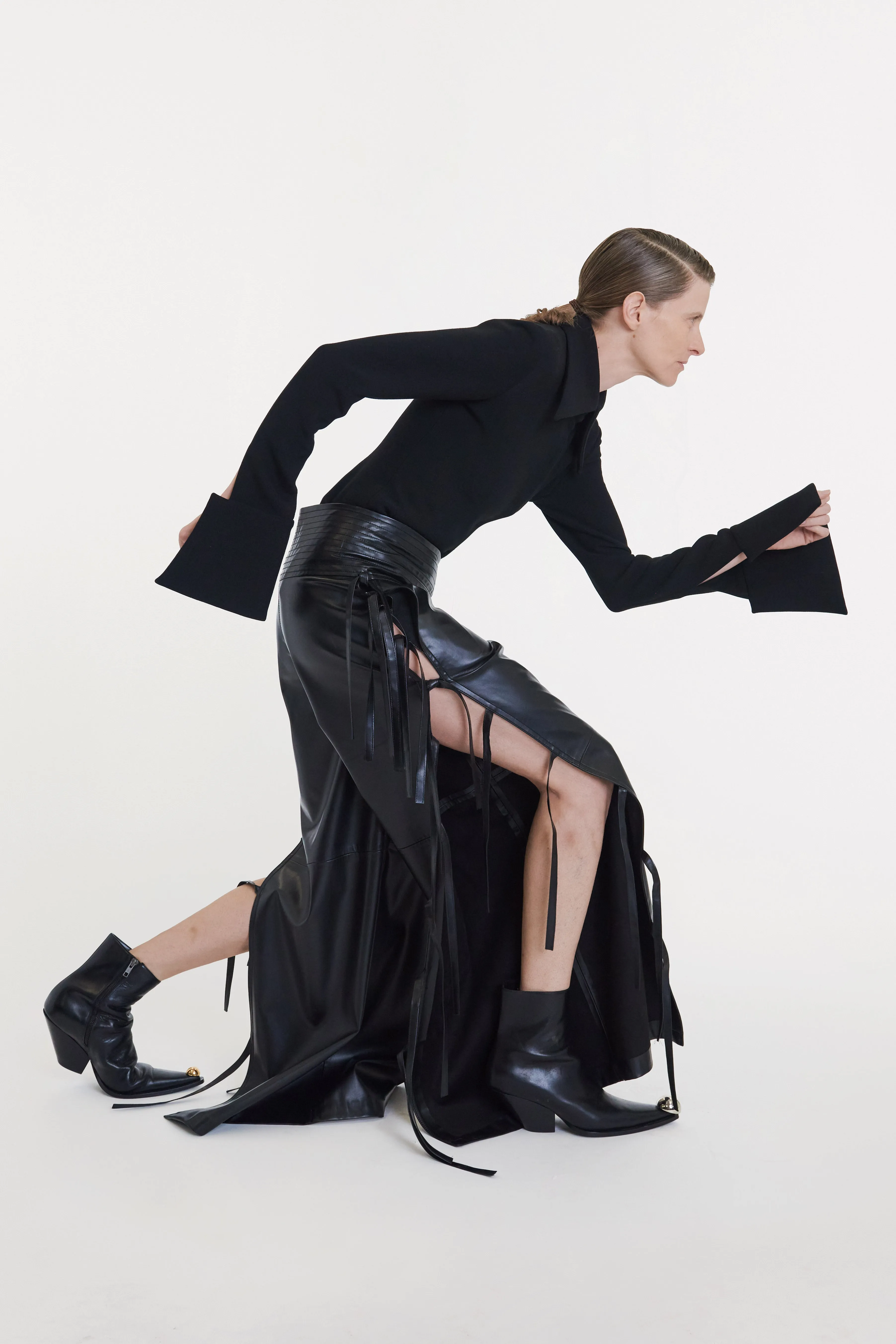 Wide Leg Pants With Side Ties Black