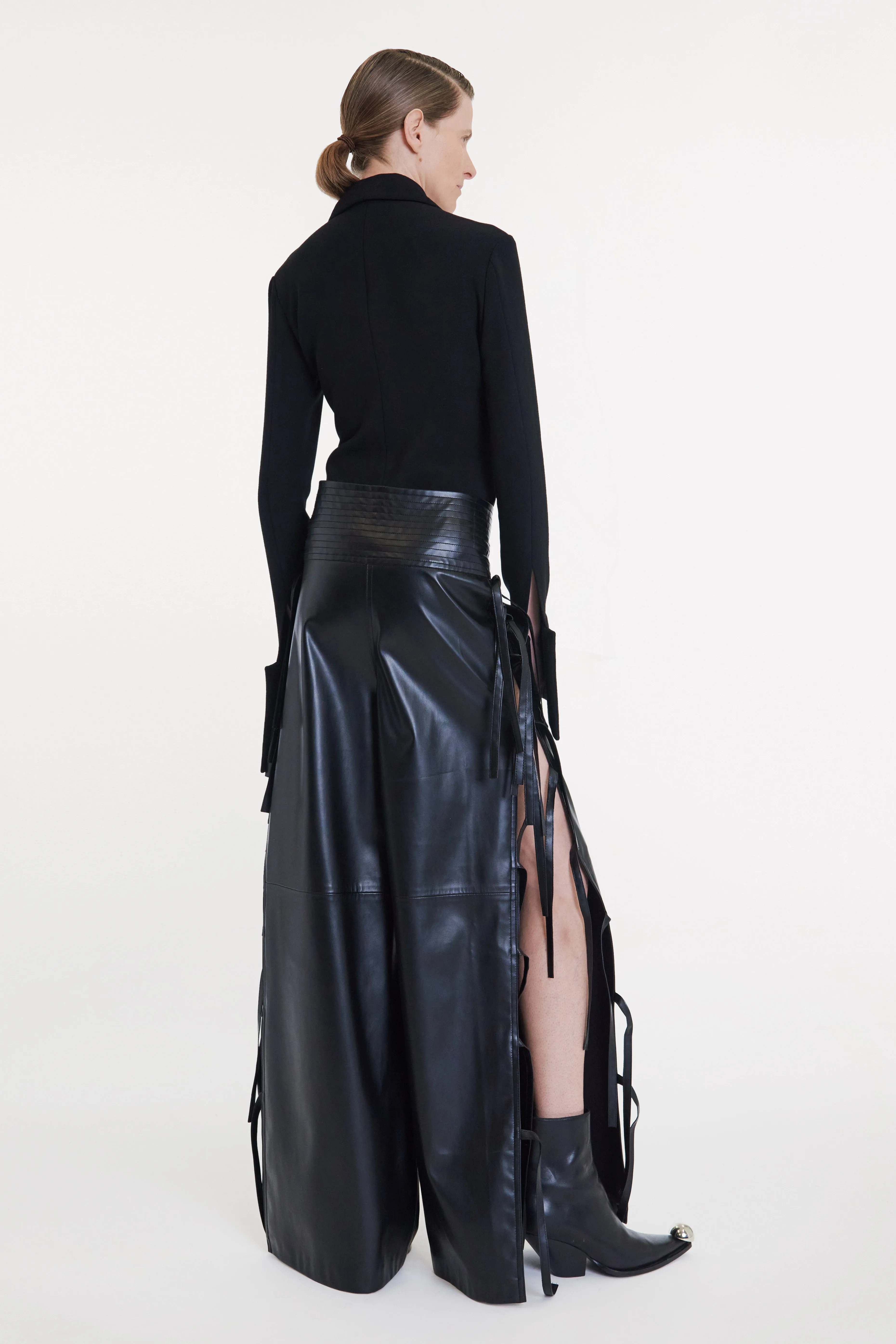 Wide Leg Pants With Side Ties Black