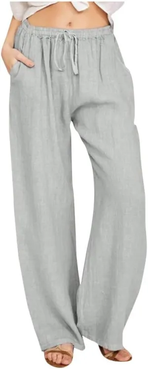 Women Linen Palazzo Pants with Pockets Plus Size Drawstring Summer Bottoms Wide Leg Casual Flowy Beach Trousers
