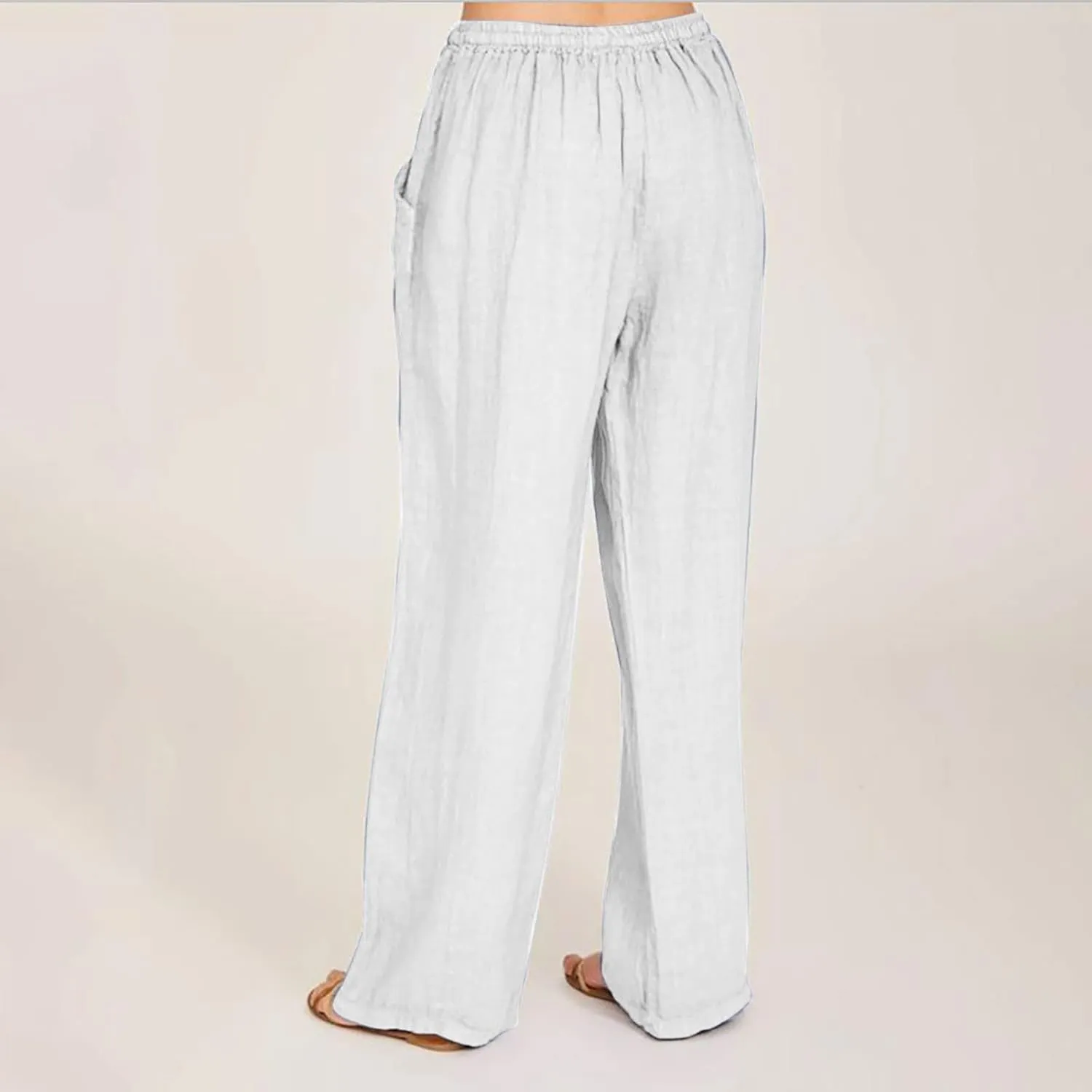 Women Long Linen Pants Casual Loose High Waist Drawstring Wide Leg Palazzo Pants Trousers with Pockets Baggy Slacks