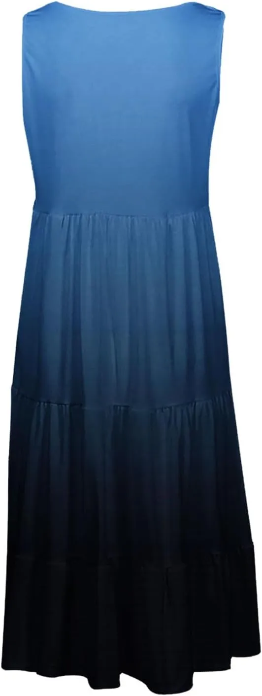 Women Plus Size Tank Dress Sleeveless Crew Neck Pleated Beach Mini Dresses Ruffle Tiered Flowy Summer Sundresses