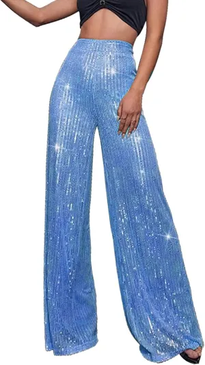 Women Sequin Flare Leggings Women's High Waisted Sequin Loose Drape Wide Leg Pants Fashion Pencil Pants with
