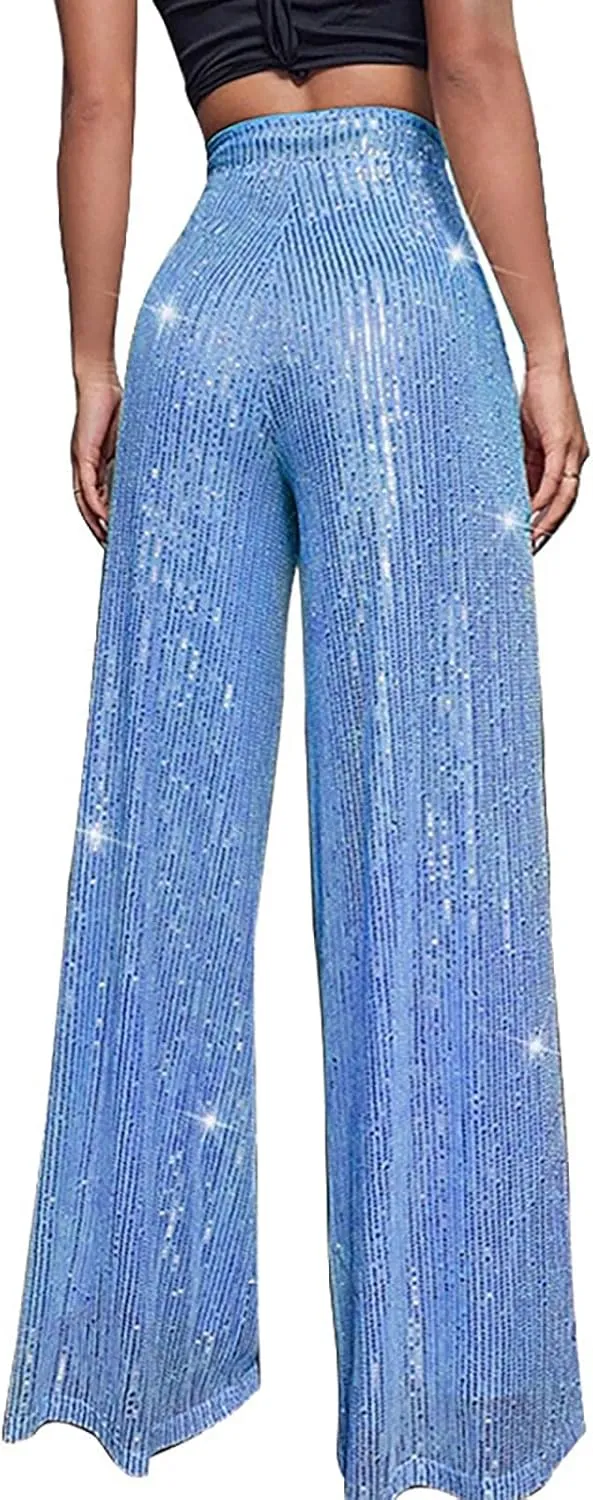 Women Sequin Flare Leggings Women's High Waisted Sequin Loose Drape Wide Leg Pants Fashion Pencil Pants with