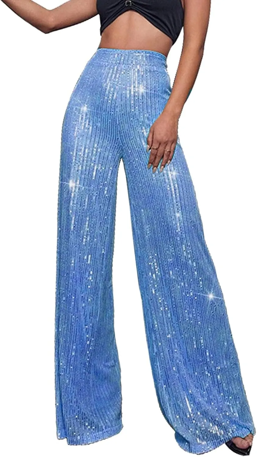 Women Sequin Flare Leggings Women's High Waisted Sequin Loose Drape Wide Leg Pants Fashion Pencil Pants with
