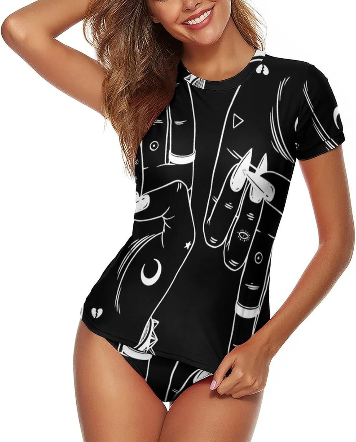 Women Swim Shirt Short Sleeve Rash Guard UV Protection Rashguard Tops Round Neck Bathing Suits