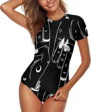 Women Swim Shirt Short Sleeve Rash Guard UV Protection Rashguard Tops Round Neck Bathing Suits