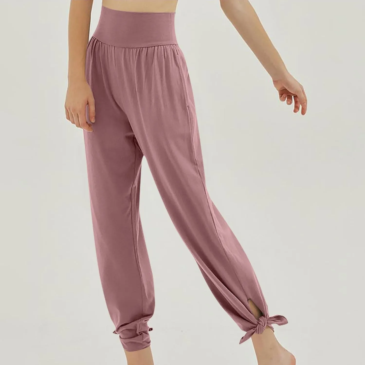 Women's 2024 Casual Solid Pants Fashion Elastic Waist Trousers with Pockets High Waist Leggings Lounger Sweatpants