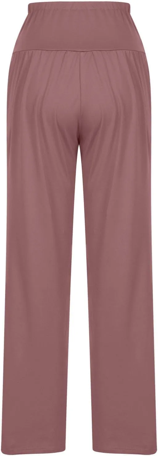 Women's 2024 Casual Solid Pants Fashion Elastic Waist Trousers with Pockets High Waist Leggings Lounger Sweatpants