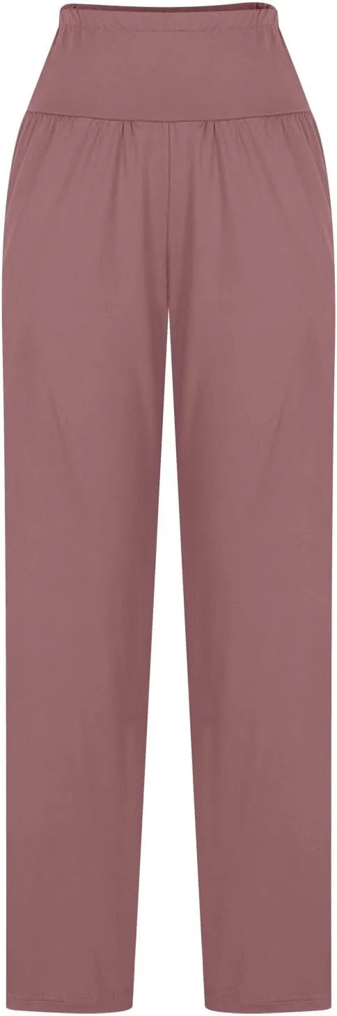 Women's 2024 Casual Solid Pants Fashion Elastic Waist Trousers with Pockets High Waist Leggings Lounger Sweatpants