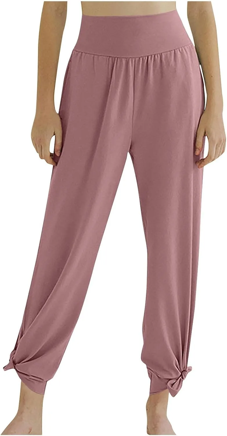 Women's 2024 Casual Solid Pants Fashion Elastic Waist Trousers with Pockets High Waist Leggings Lounger Sweatpants