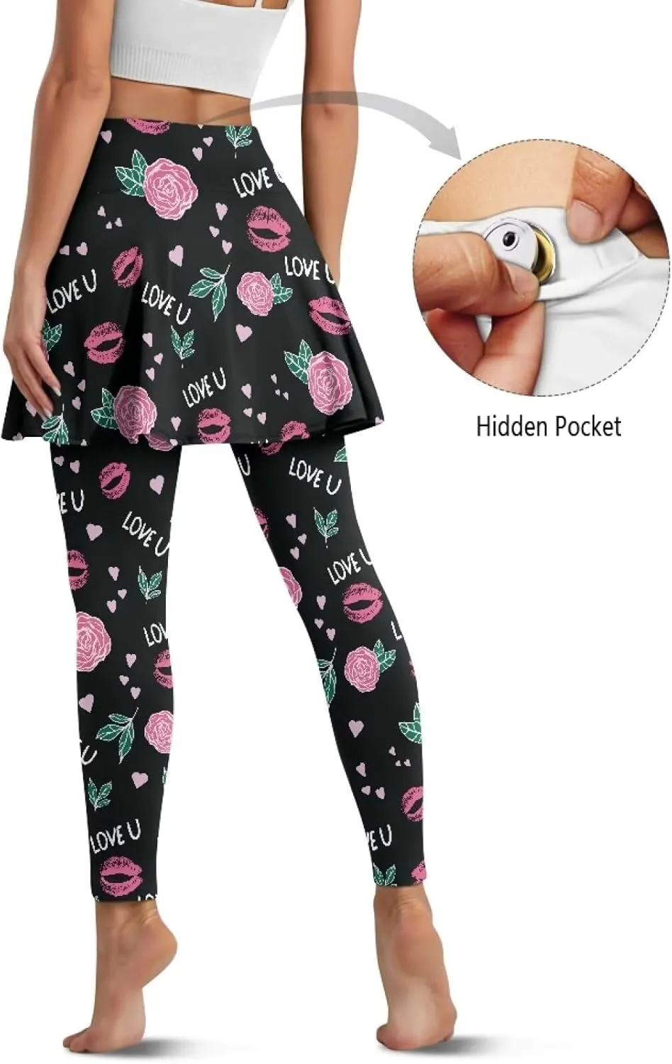 Womens Active Skirted Leggings Ruffle Pleated Tennis Skirts High Waisted Skorts Leggings with Pockets Size XS-3XL