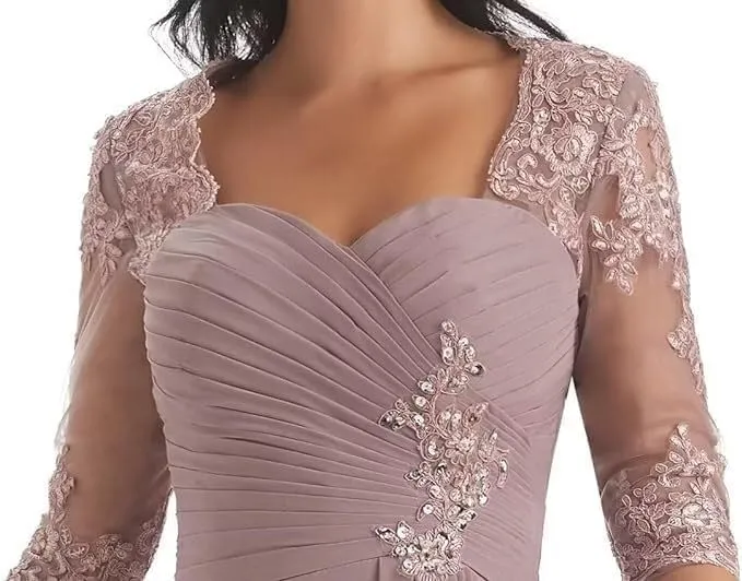 Women's Bridal Mother Wedding Dresses 1/2 Sleeves Ruffle Chiffon Cocktail Party Dresses