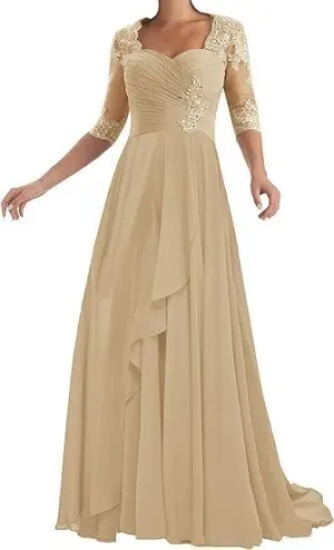 Women's Bridal Mother Wedding Dresses 1/2 Sleeves Ruffle Chiffon Cocktail Party Dresses