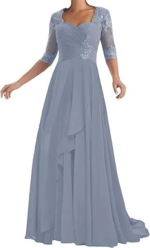 Women's Bridal Mother Wedding Dresses 1/2 Sleeves Ruffle Chiffon Cocktail Party Dresses