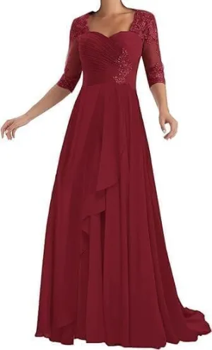 Women's Bridal Mother Wedding Dresses 1/2 Sleeves Ruffle Chiffon Cocktail Party Dresses