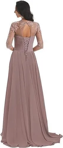 Women's Bridal Mother Wedding Dresses 1/2 Sleeves Ruffle Chiffon Cocktail Party Dresses