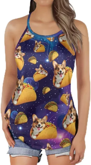 Women's Camisole Tank Tops - Taco Dog Spaghetti Strap Criss Cross Open Back Tank Summer Top for Women Series 16