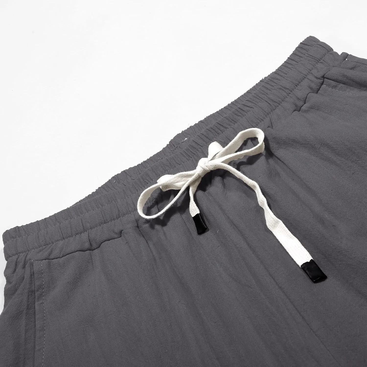 Women's Capris Elastic Cropped Trousers Boho Drawstring Linen Waist Wide-Leg Pants for Travel Beach