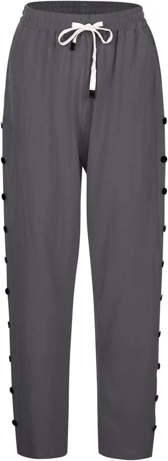 Women's Capris Elastic Cropped Trousers Boho Drawstring Linen Waist Wide-Leg Pants for Travel Beach