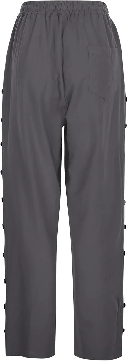 Women's Capris Elastic Cropped Trousers Boho Drawstring Linen Waist Wide-Leg Pants for Travel Beach