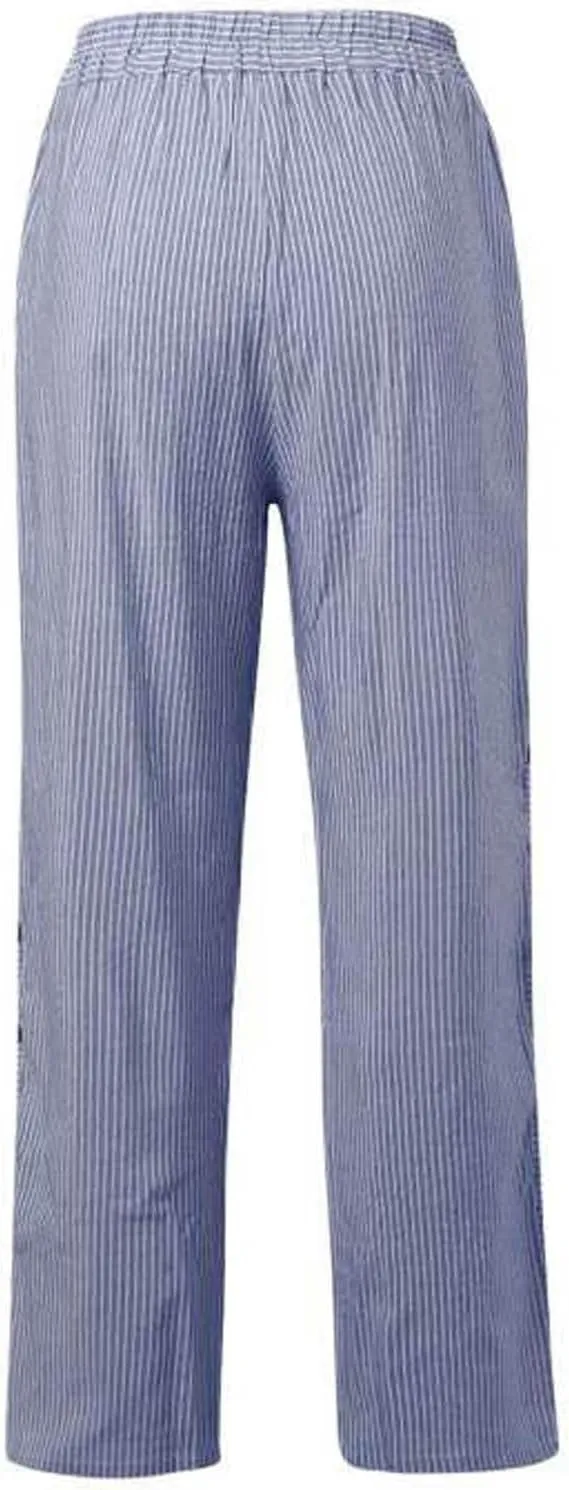 Women's Casual Pants Striped Side Button Elastic Waist Trendy Pants Straight Leg Baggy Trousers with Pocket