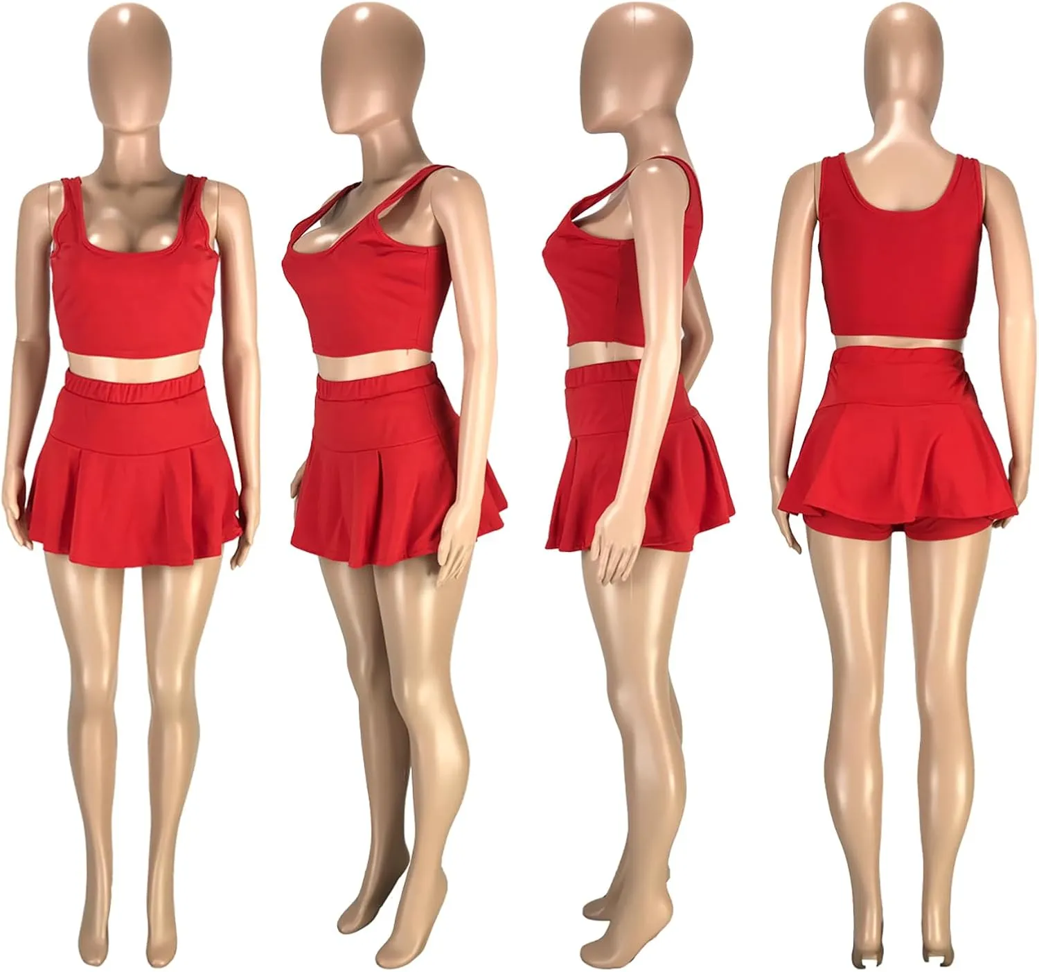 Womens Casual Sports 2 Piece Outfits Skirt Sets Athletic Tank Crop Top Mini Pleated Tennis Golf Skorts Skirts Activewear