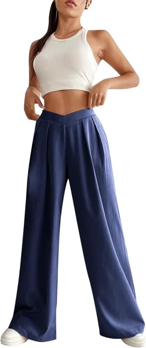 Women's Clothing Trendy Summer Linen Blend Ultra Wide-Leg Pant Long Slacks High Waist Trousers Casual Pants, S-3XL