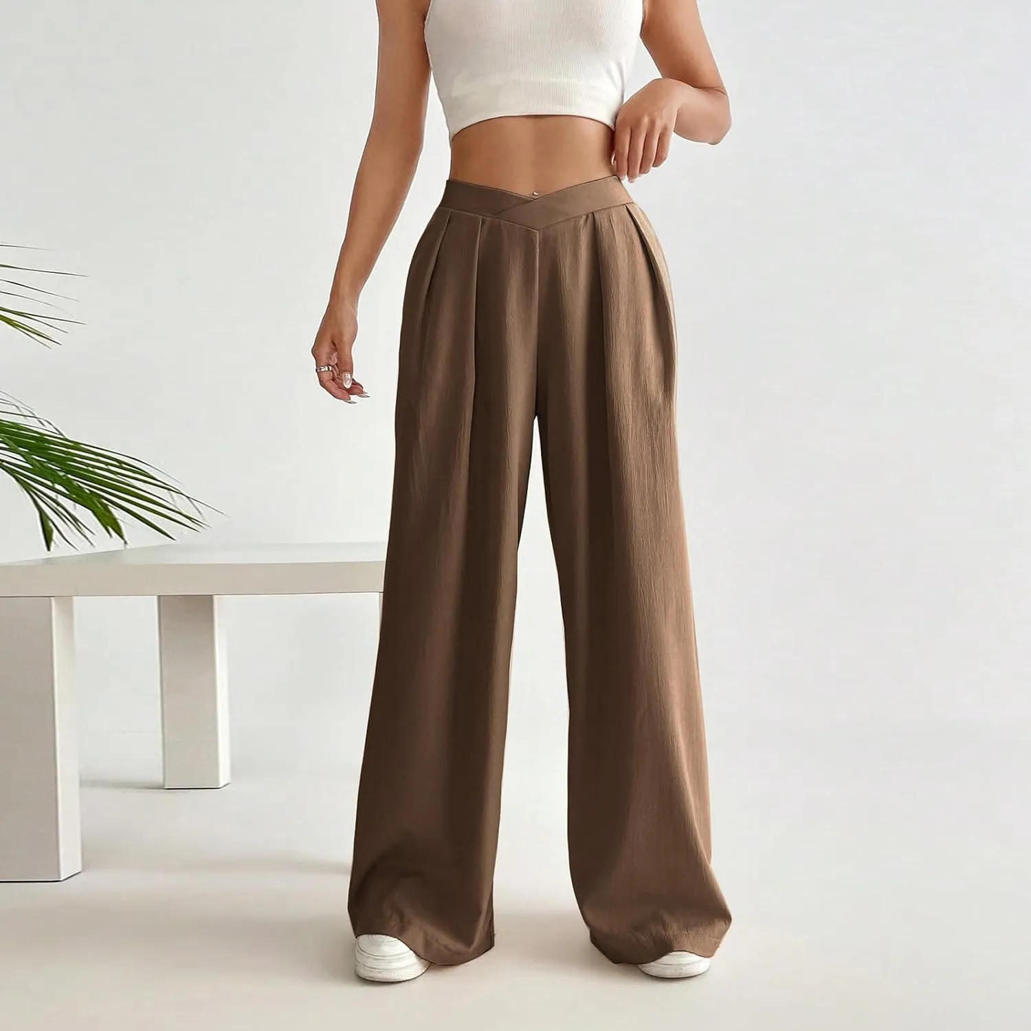 Women's Clothing Trendy Summer Linen Blend Ultra Wide-Leg Pant Long Slacks High Waist Trousers Casual Pants, S-3XL