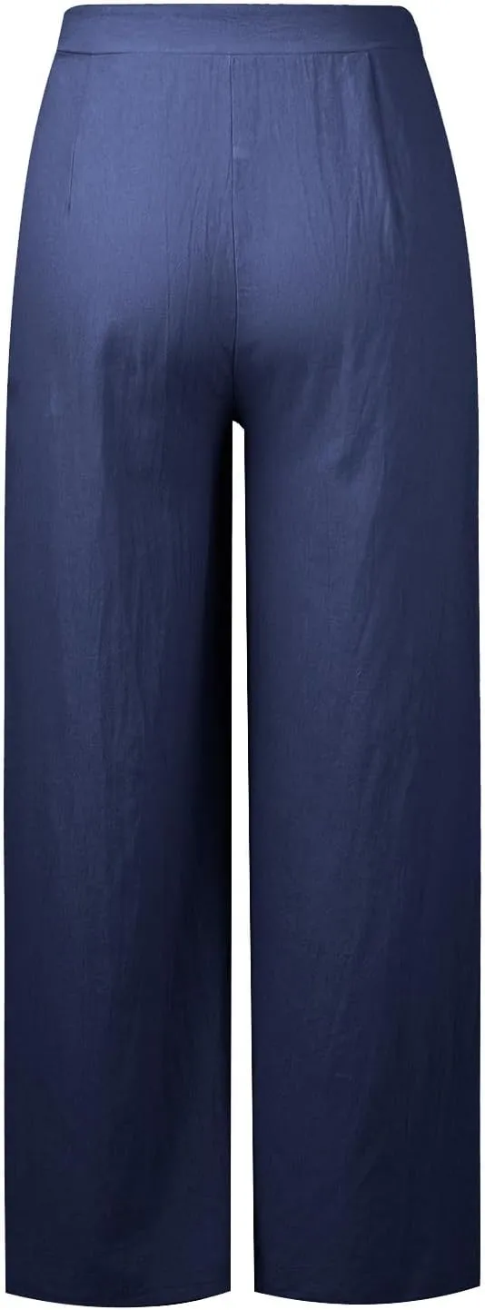Women's Clothing Trendy Summer Linen Blend Ultra Wide-Leg Pant Long Slacks High Waist Trousers Casual Pants, S-3XL