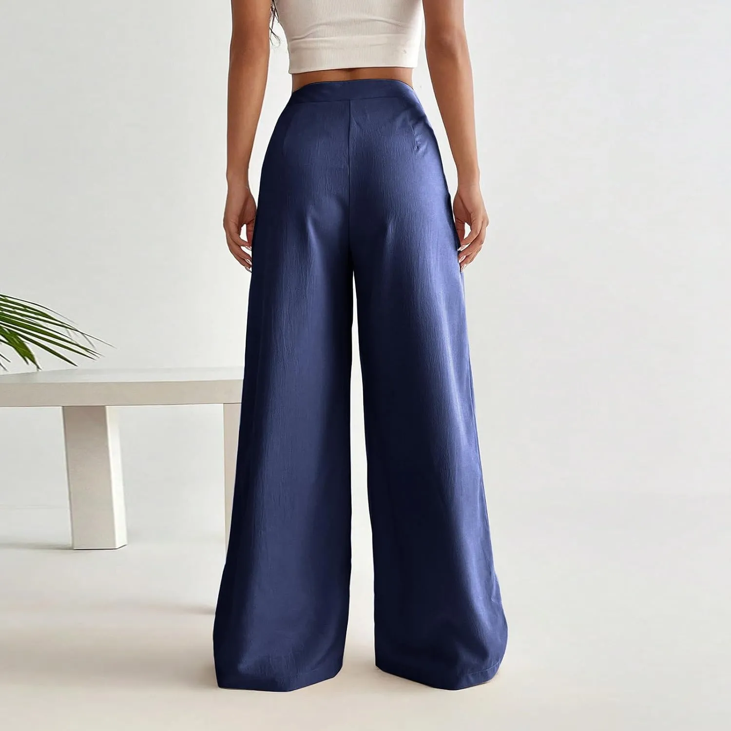 Women's Clothing Trendy Summer Linen Blend Ultra Wide-Leg Pant Long Slacks High Waist Trousers Casual Pants, S-3XL
