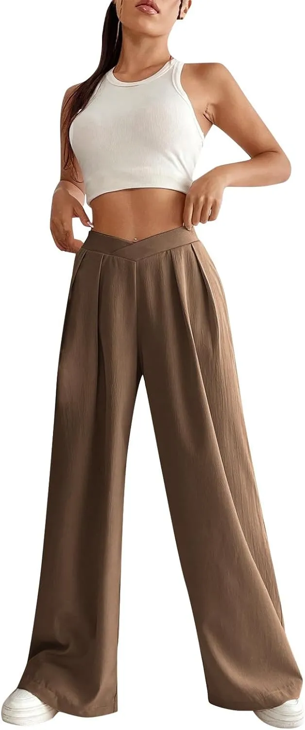 Women's Clothing Trendy Summer Linen Blend Ultra Wide-Leg Pant Long Slacks High Waist Trousers Casual Pants, S-3XL