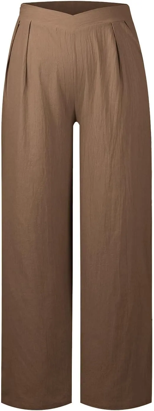 Women's Clothing Trendy Summer Linen Blend Ultra Wide-Leg Pant Long Slacks High Waist Trousers Casual Pants, S-3XL