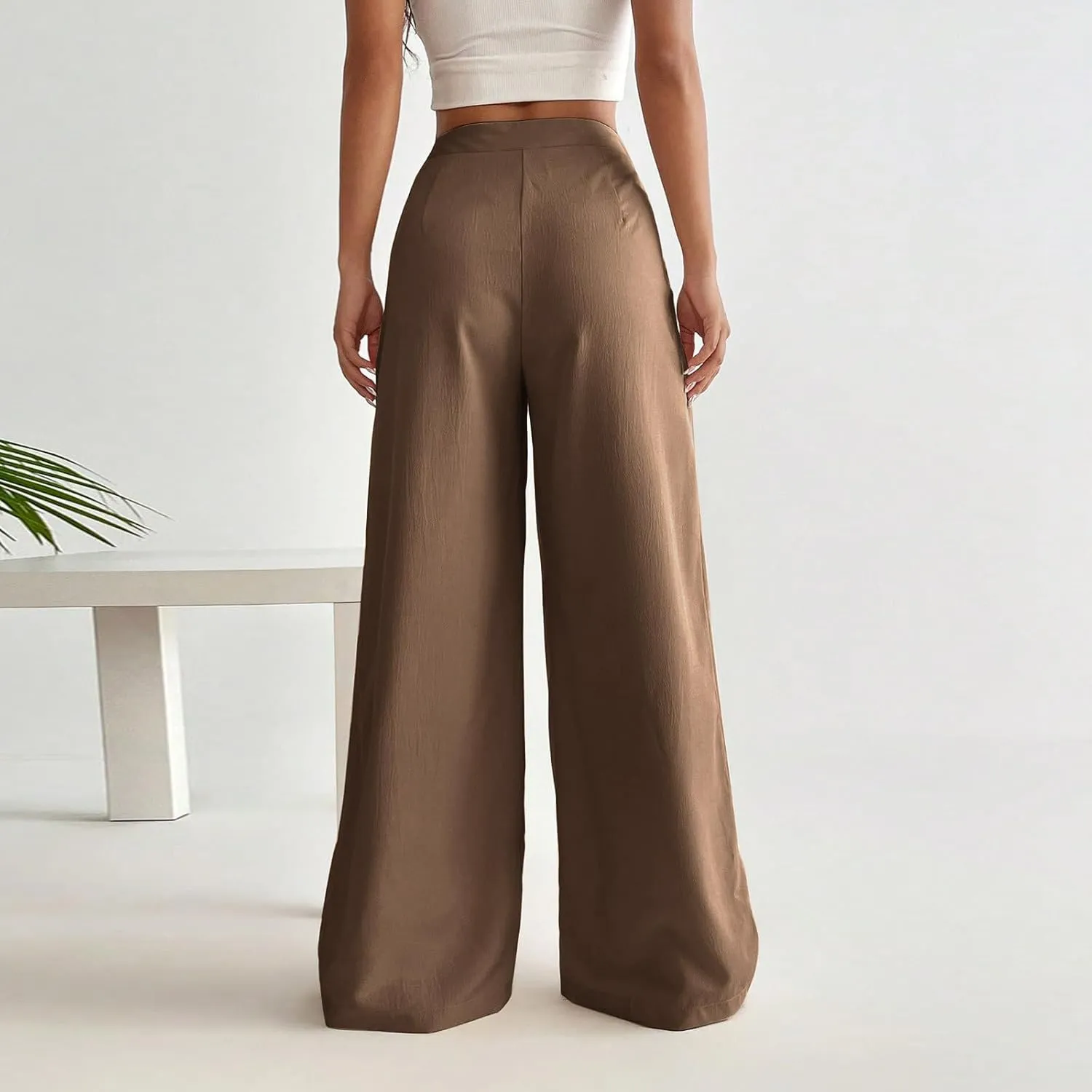 Women's Clothing Trendy Summer Linen Blend Ultra Wide-Leg Pant Long Slacks High Waist Trousers Casual Pants, S-3XL