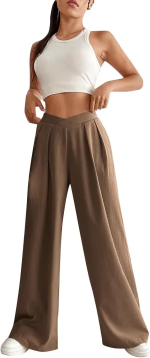 Women's Clothing Trendy Summer Linen Blend Ultra Wide-Leg Pant Long Slacks High Waist Trousers Casual Pants, S-3XL