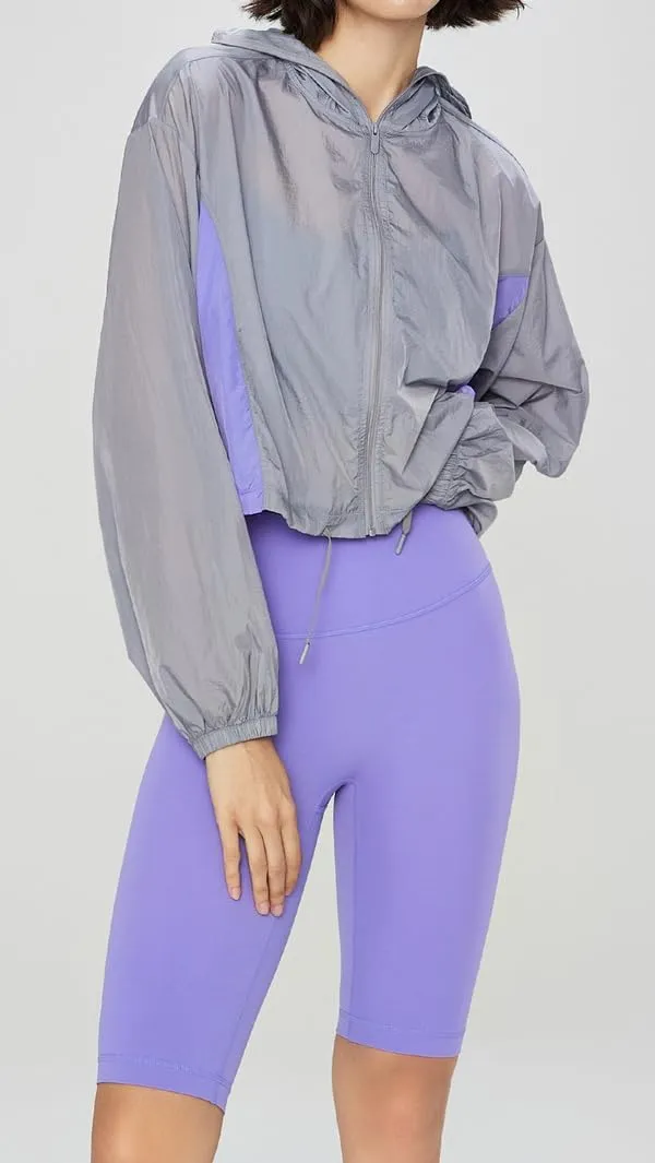 Women's Color Block Athletic Running Yoga Long Sleeve Cropped Zip Up Workout Shirt Track Jacket Quick Dry Tops